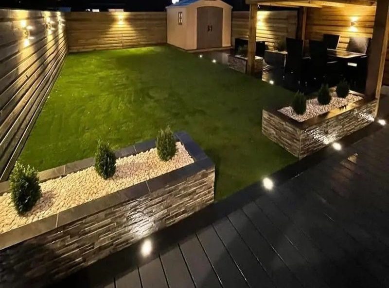 Garden lit at night